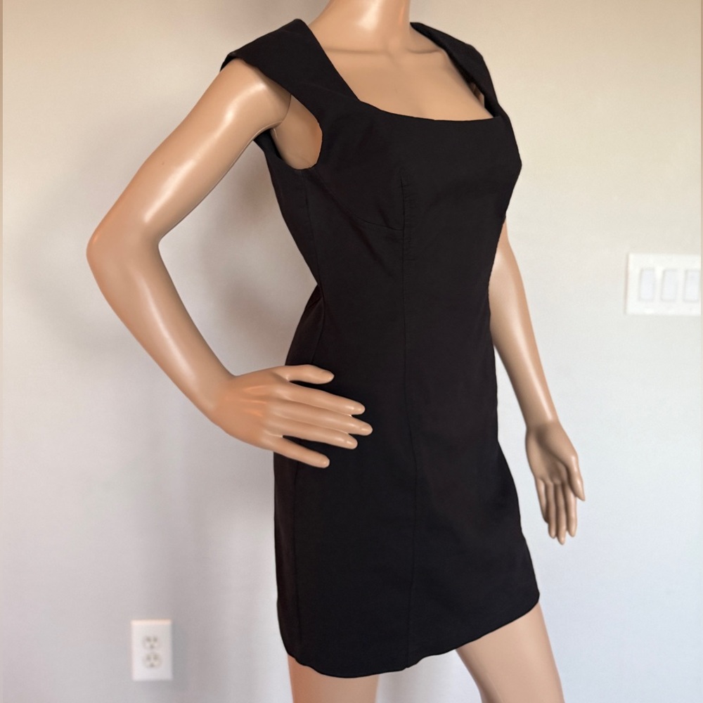 Zara Black Sheath Midi Dress with Square Neck
